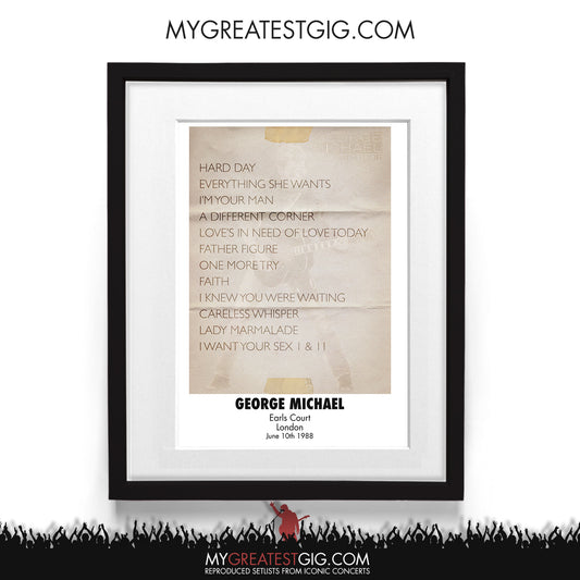 George Michael - London - Jun 10th 1988 Recreated Setlist Poster