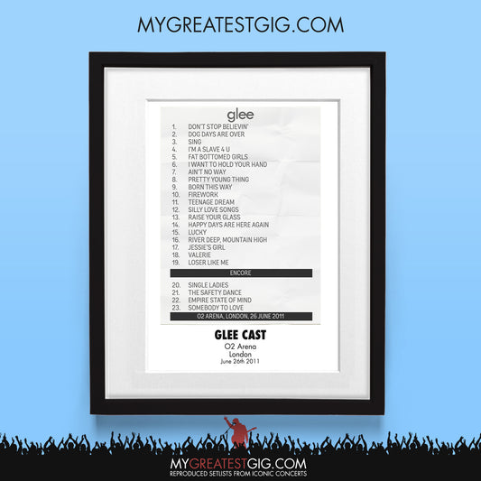 Glee Live - London - Jun 26th 2011 Recreated Set List Poster