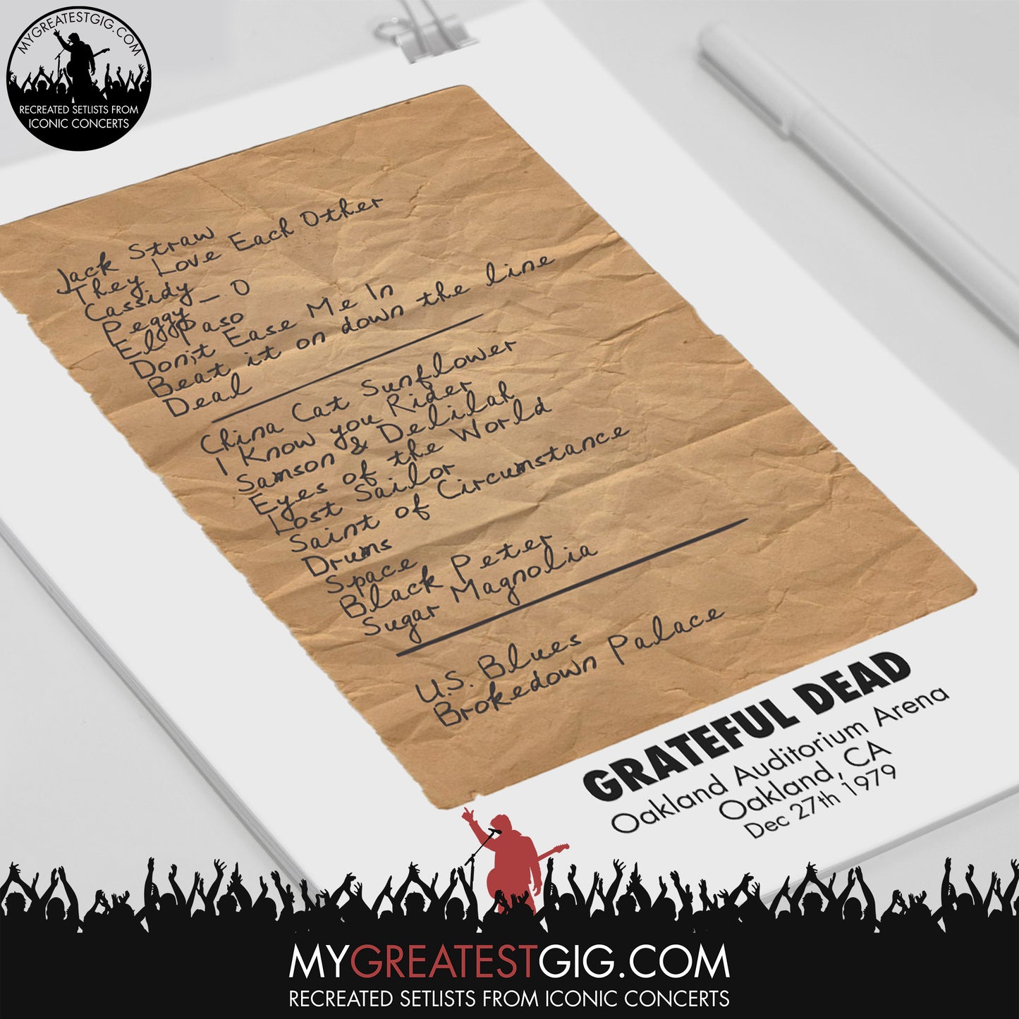 Grateful Dead - Oakland - Dec 27th 1979 Recreated Set List Poster