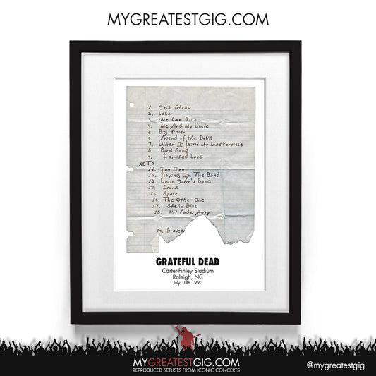 The Grateful Dead - Raleigh - Jul 10th 1990 Recreated Setlist Poster
