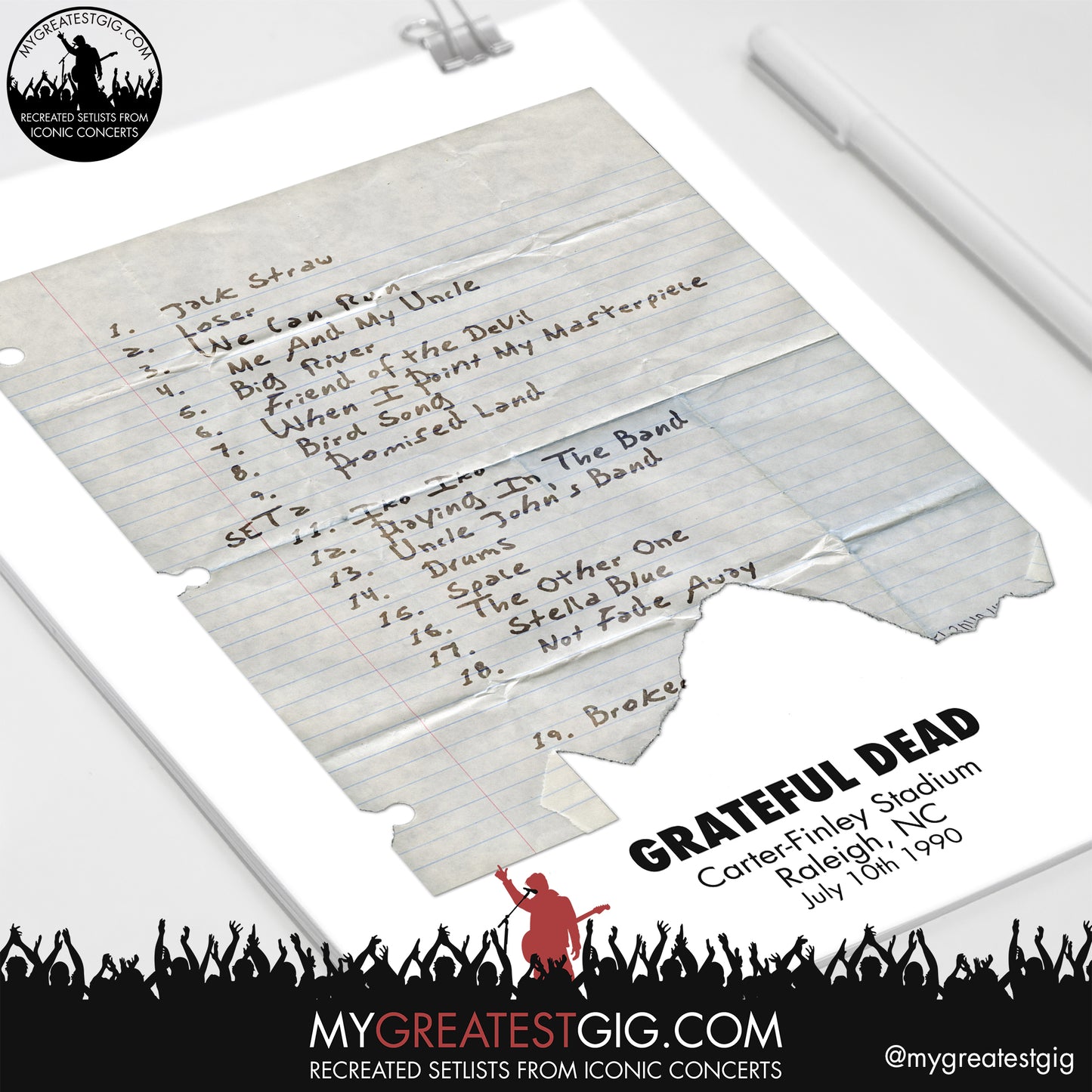 The Grateful Dead - Raleigh - Jul 10th 1990 Recreated Setlist Poster