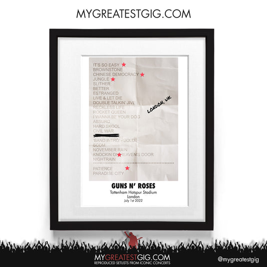 Guns N' Roses - London - Jul 1st 2022 Recreated Setlist Poster