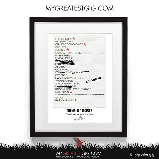 Guns N' Roses - London - Jul 2nd 2022 Recreated Setlist Poster