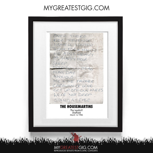 The Housemartins - The Leadmill - Sheffield - Mar 1st 1986 Recreated Setlist Poster