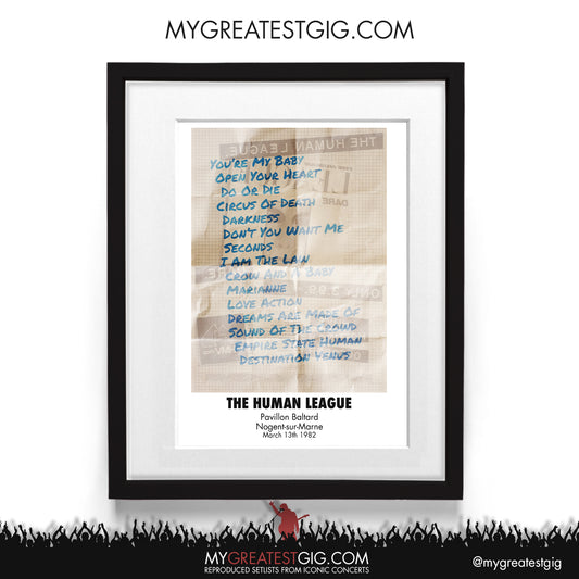 The Human League - France -Mar 13th 1982 Recreated Setlist Poster