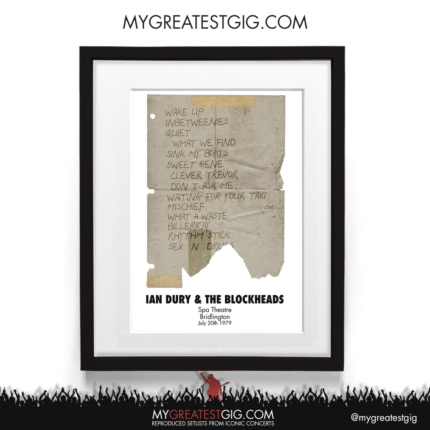 Ian Dury & The Blockheads - Bridlington - July 20th 1979 Recreated Setlist Poster