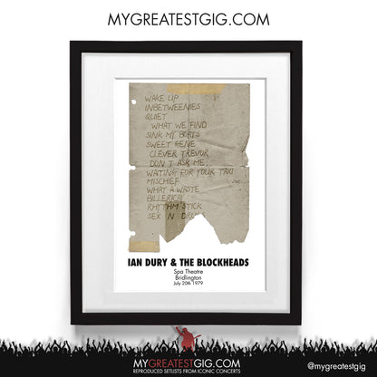 Ian Dury & The Blockheads - Bridlington - July 20th 1979 Recreated Setlist Poster