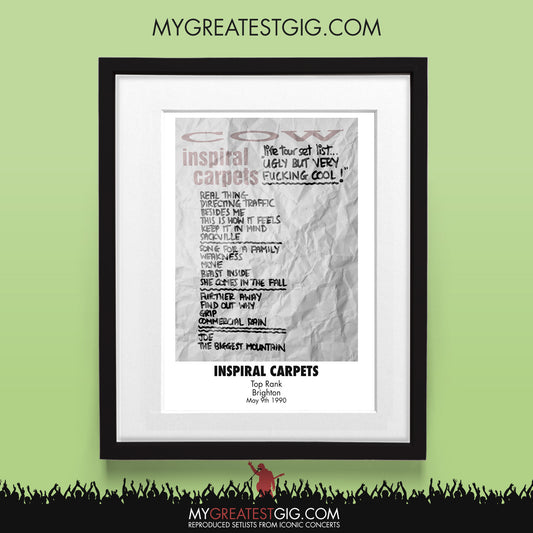 Inspiral Carpets - Glasgow - Feb 12th 1992 Recreated Set List Poster