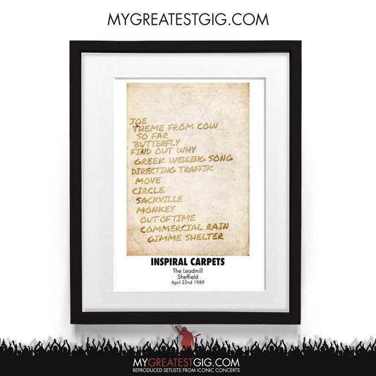 Inspiral Carpets - The Leadmill - Sheffield - Apr 22nd 1989 Recreated Setlist Poster
