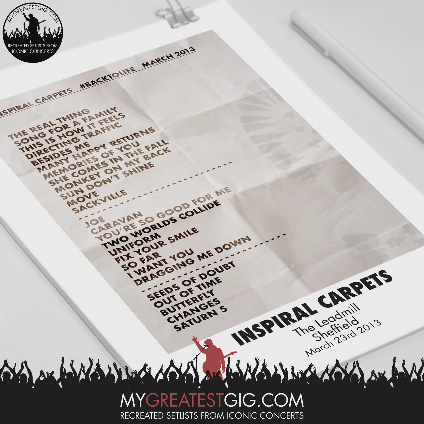 Inspiral Carpets - The Leadmill - Sheffield - Mar 23rd 2013 Recreated Setlist Poster