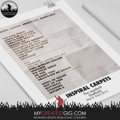 Inspiral Carpets - The Leadmill - Sheffield - Mar 23rd 2013 Recreated Setlist Poster
