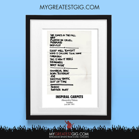 Inspiral Carpets - London - Jun 8th 1991 Recreated Set List Poster