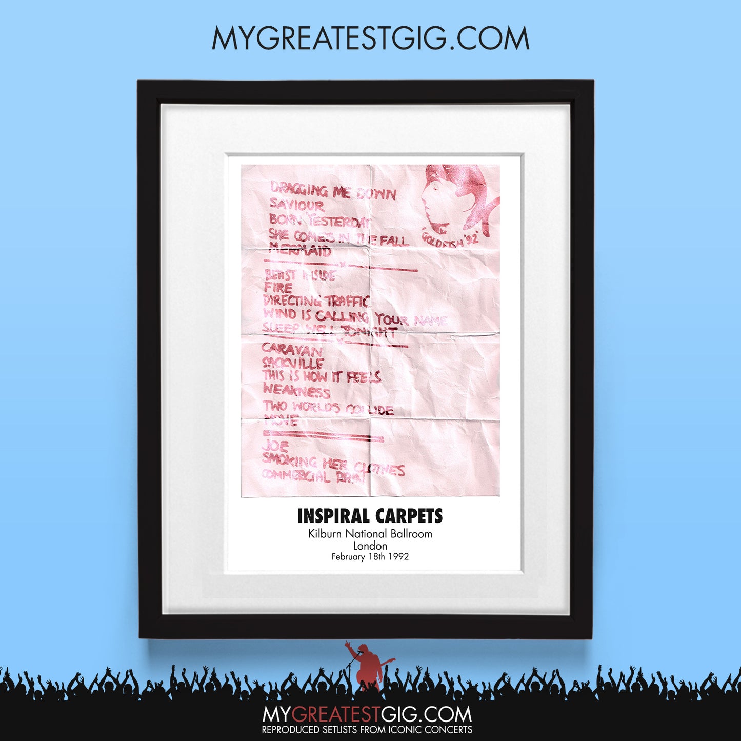 Inspiral Carpets - London - Feb 18th 1992 Recreated Set List Poster