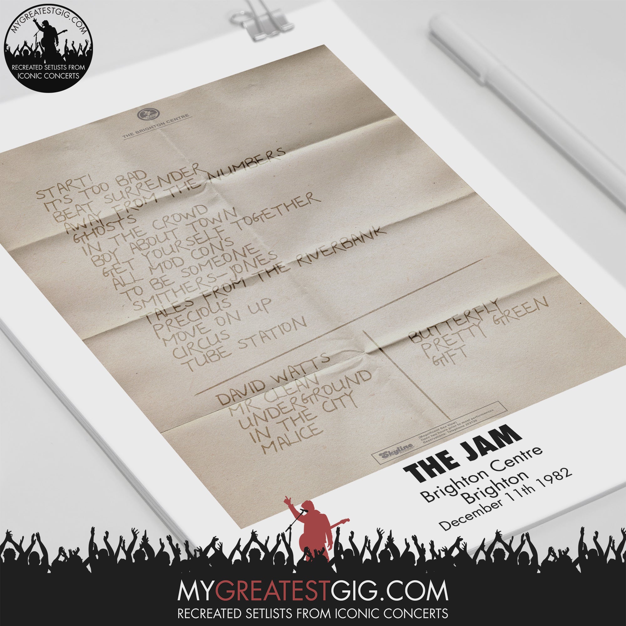 The Jam Brighton Dec 11th 1982 Recreated Set List Poster My