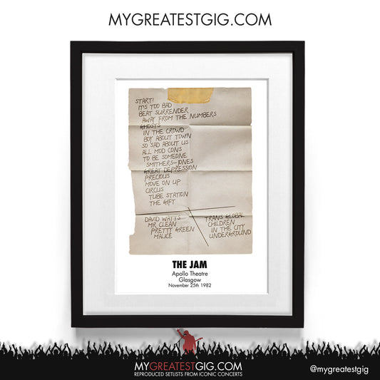 The Jam - Glasgow - Nov 25th 1982 Recreated Setlist Poster
