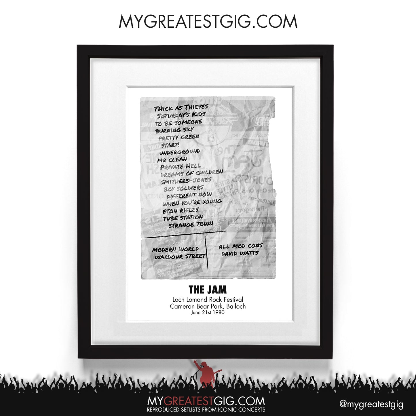 The Jam - Loch Lomond - Jun 21st 1980 Recreated Setlist Poster