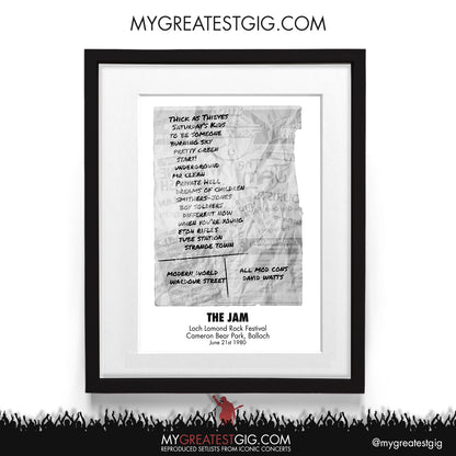 The Jam - Loch Lomond - Jun 21st 1980 Recreated Setlist Poster