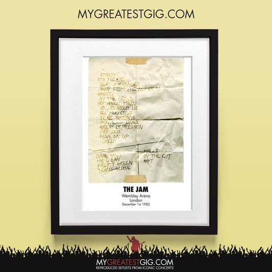 The Jam - London - Dec 1st 1982 Recreated Set List Poster