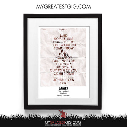 James - The Leadmill - Sheffield - Jan 25th 1997 Recreated Setlist Poster