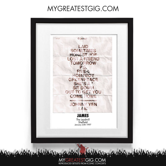 James - The Leadmill - Sheffield - Jan 25th 1997 Recreated Setlist Poster