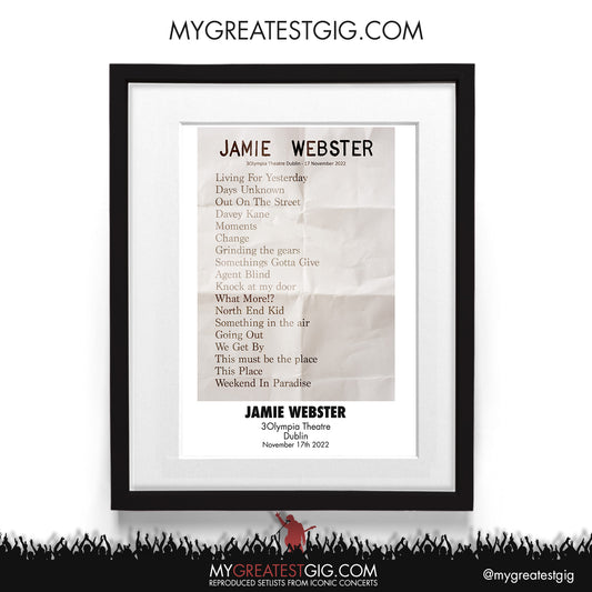 Jamie Webster - Dublin- Nov 17th 2022 Recreated Setlist Poster