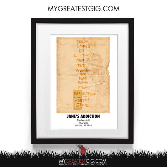 Jane's Addiction - The Leadmill - Sheffield - Jan 28th 1989 Recreated Setlist Poster