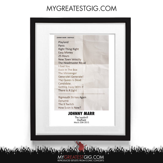 Johnny Marr - The Leadmill - Sheffield - Mar 20th 2015 Recreated Setlist Poster