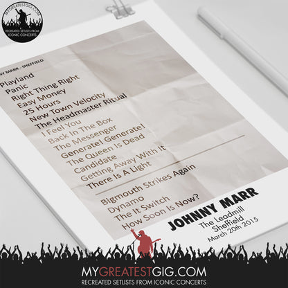 Johnny Marr - The Leadmill - Sheffield - Mar 20th 2015 Recreated Setlist Poster