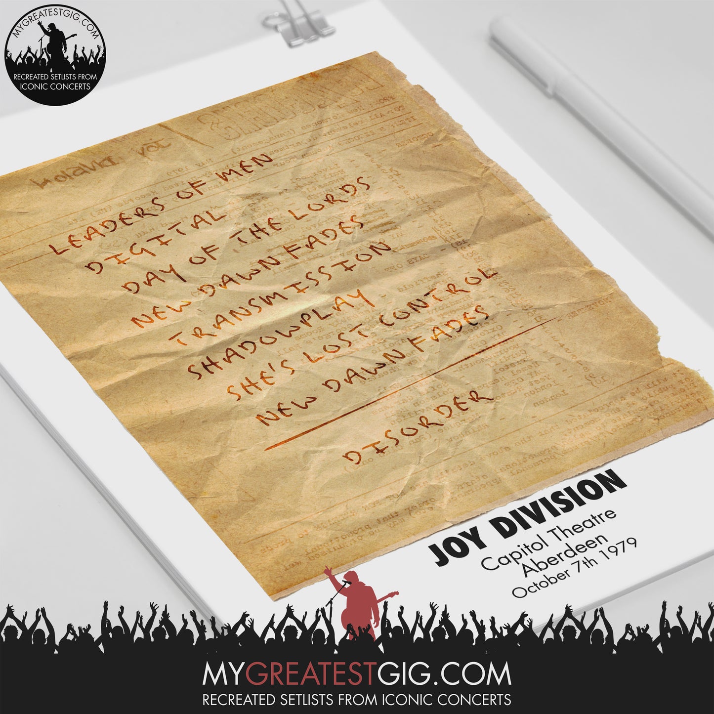 Joy Division - Aberdeen - Oct 7th 1979 Recreated Setlist Poster