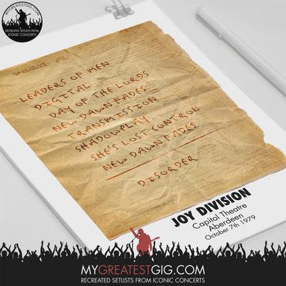 Joy Division - Aberdeen - Oct 7th 1979 Recreated Setlist Poster
