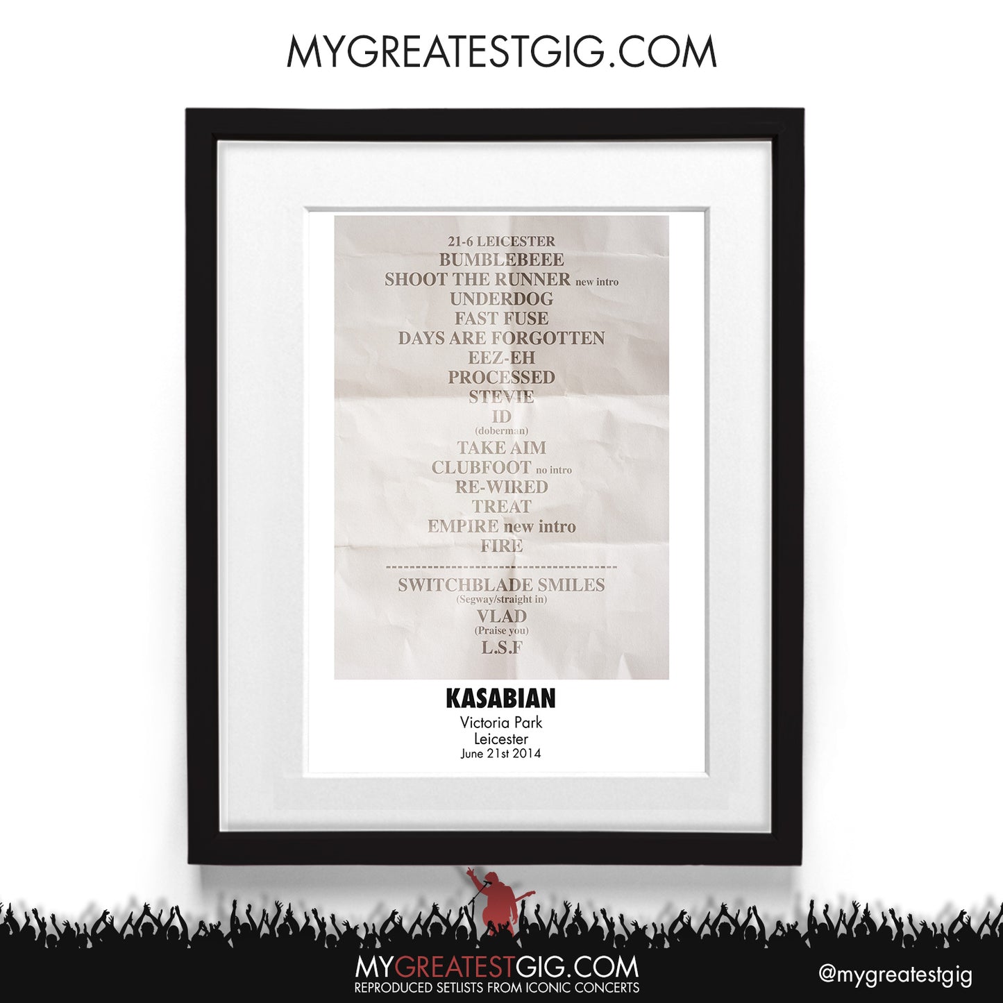 Kasabian - Leicester- Jun 21st 2014 Recreated Setlist Poster