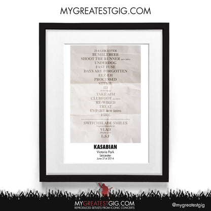 Kasabian - Leicester- Jun 21st 2014 Recreated Setlist Poster