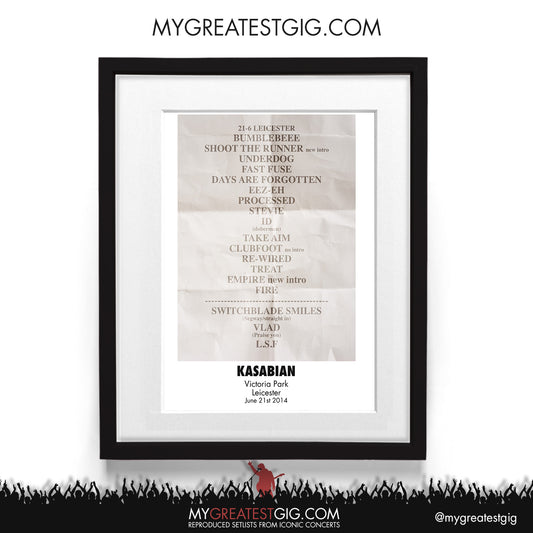 Kasabian - Leicester- Jun 21st 2014 Recreated Setlist Poster