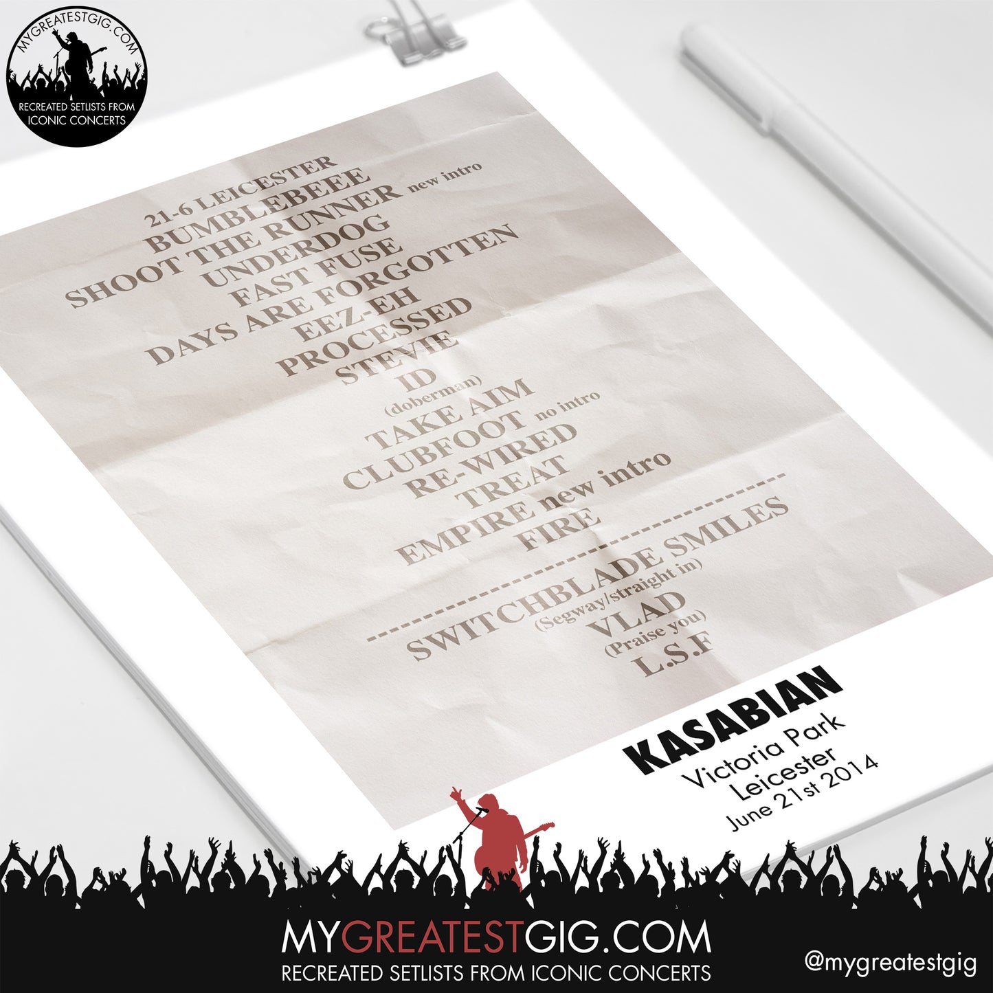 Kasabian - Leicester- Jun 21st 2014 Recreated Setlist Poster