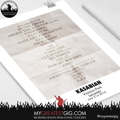 Kasabian - Leicester- Jun 21st 2014 Recreated Setlist Poster