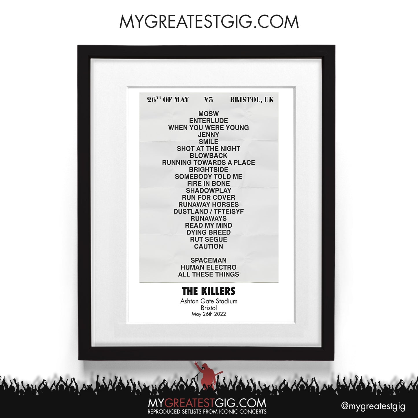 The Killers - Bristol - May 26th 2022 Recreated Setlist Poster