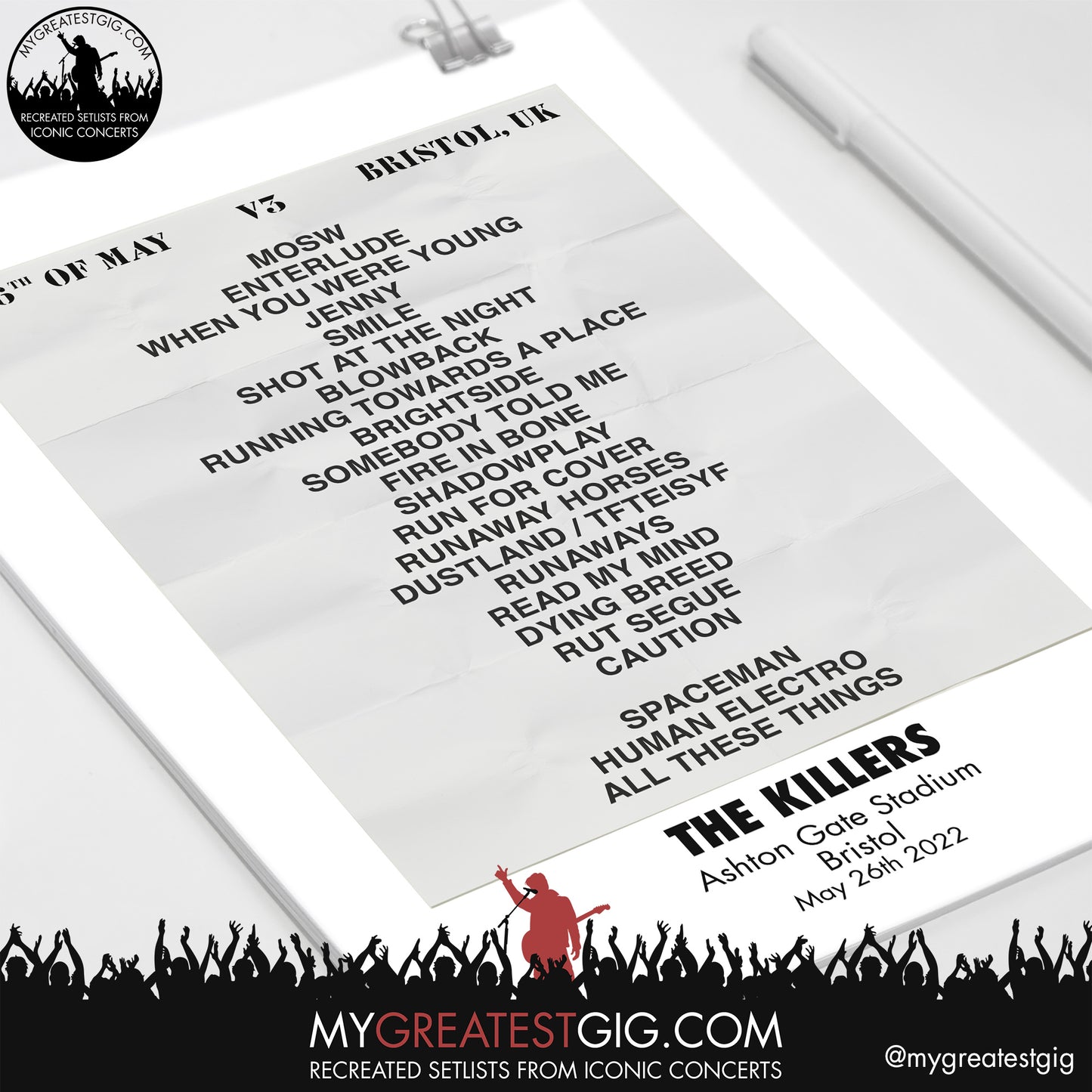 The Killers - Bristol - May 26th 2022 Recreated Setlist Poster