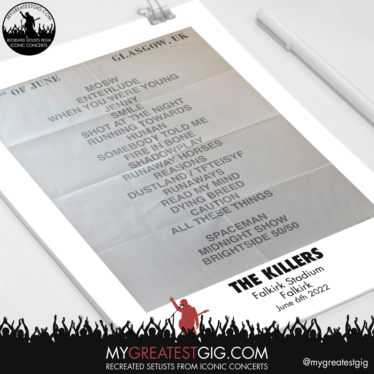 The Killers - Falkirk - Jun 6th 2022 Recreated Setlist Poster