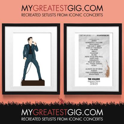 The Killers - Glastonbury Festival - Jun 29th 2019 Recreated Set List Poster & Illustration Bundle