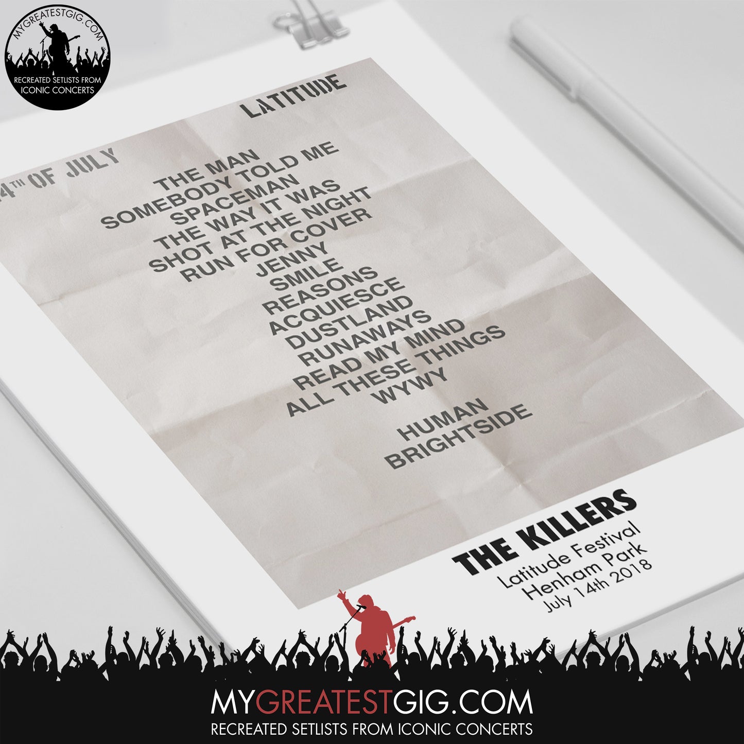 The Killers - Latitude Festival - Jul 14th 2018 Recreated Set List Poster