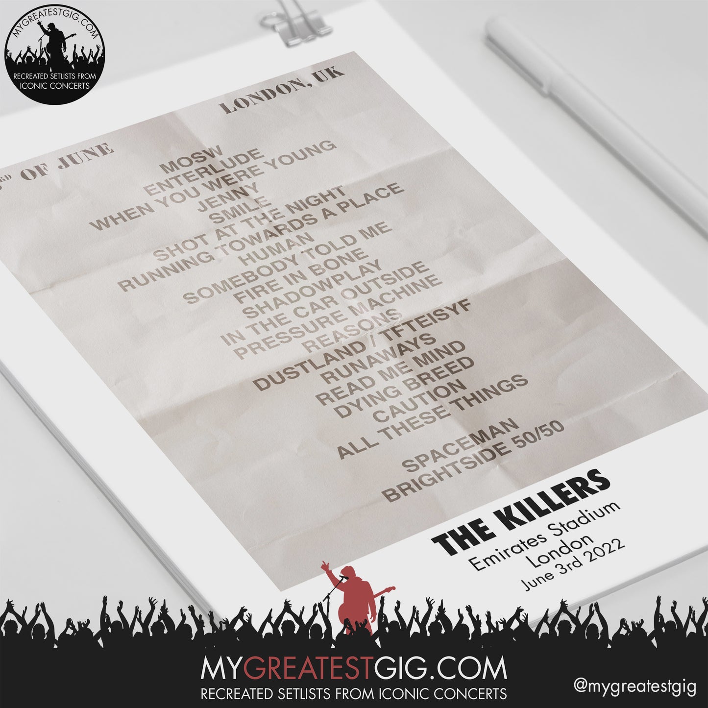 The Killers - London - Jun 3rd 2022 Recreated Setlist Poster