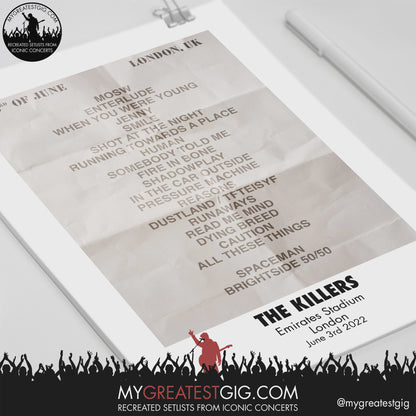 The Killers - London - Jun 3rd 2022 Recreated Setlist Poster