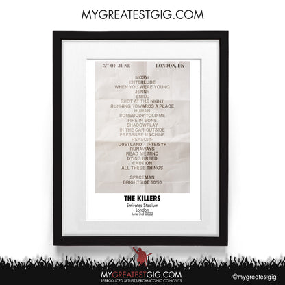 The Killers - London - Jun 3rd 2022 Recreated Setlist Poster