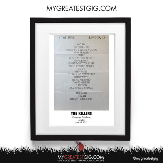 The Killers - London - Jun 4th 2022 Recreated Setlist Poster