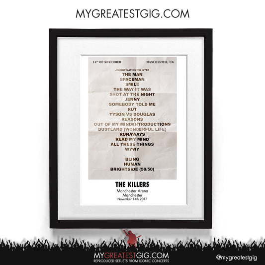 Killers - Manchester - Nov 14th 2017 Recreated Setlist Poster