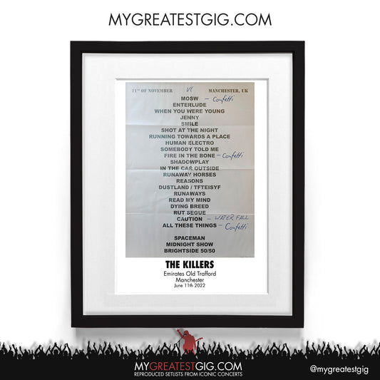 Killers - Manchester - Jun 11th 2022 Recreated Setlist Poster