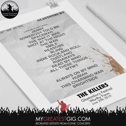 The Killers - Glastonbury Festival - Jun 29th 2019 Recreated Set List Poster & Illustration Bundle