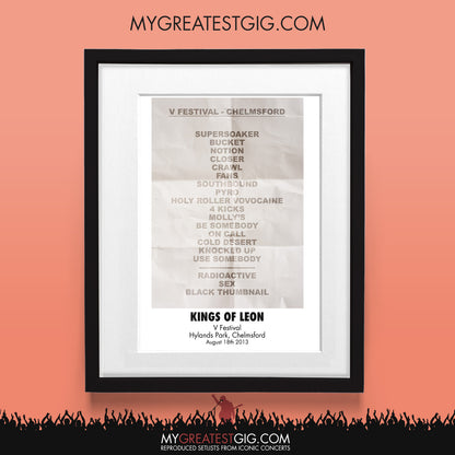 Kings Of Leon - V Festival - Aug 18th 2013 Recreated Set List Poster