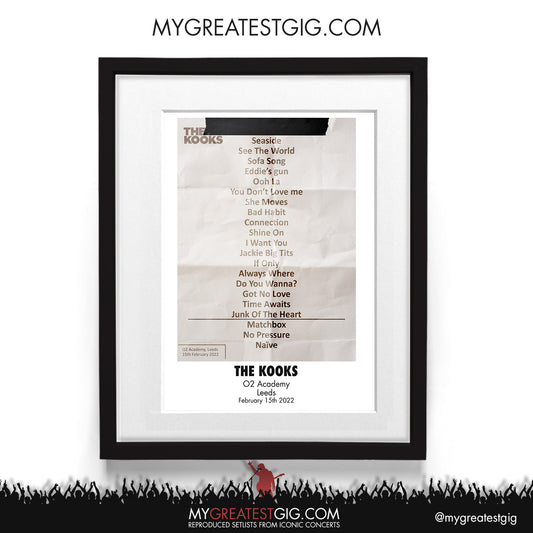 The Kooks - Leeds - Feb 15th 2022 Recreated Setlist Poster