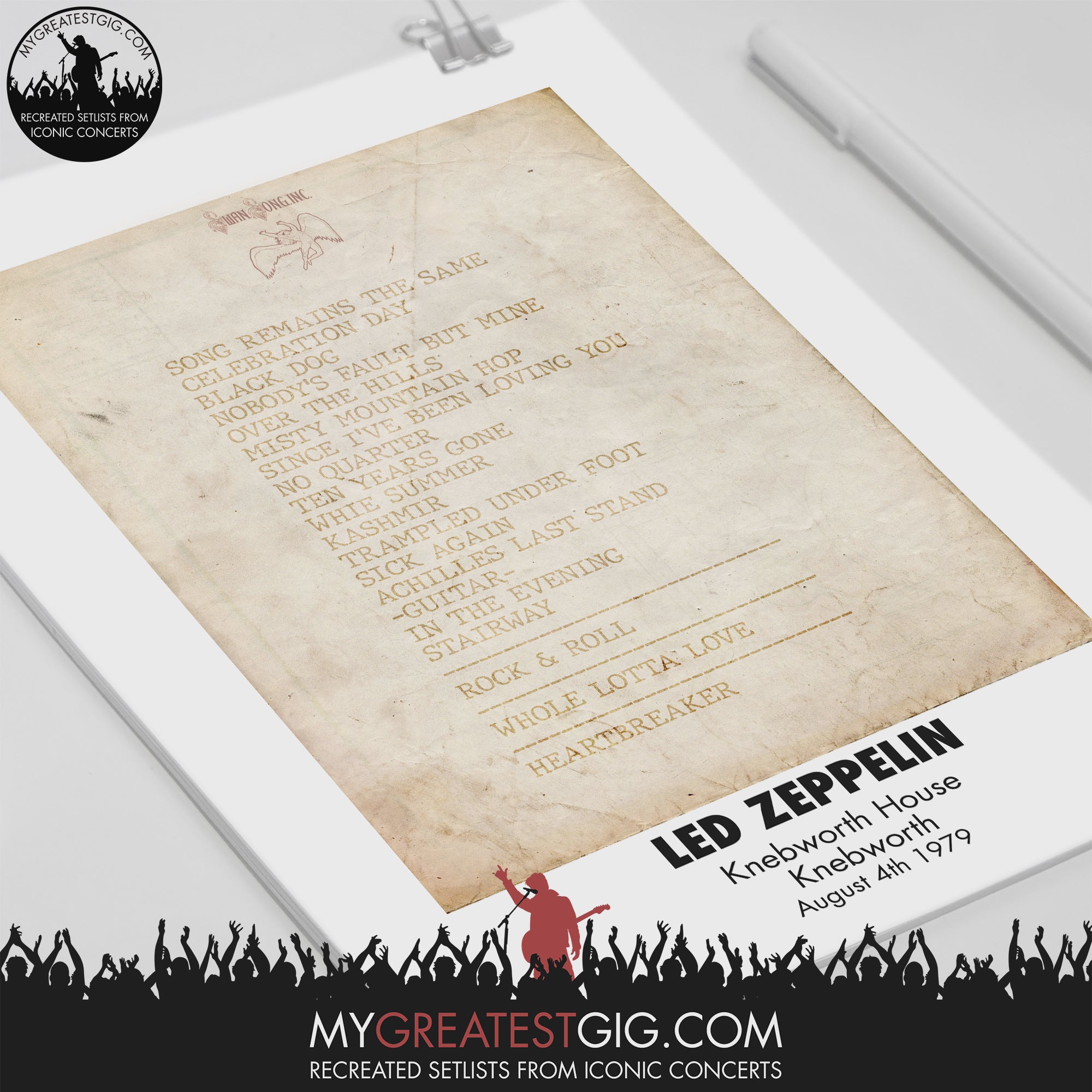 Led Zeppelin Knebworth Aug 4th 1979 Recreated Set List Poster My Greatest Gig